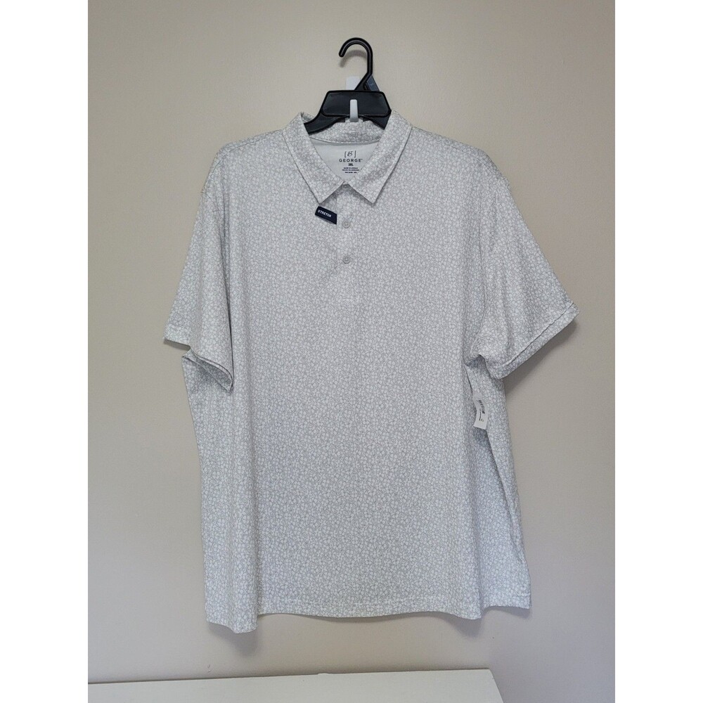 NEW George Grey White Hawaiian Flower Performance Stretch Polo Shirt Men's 3XL